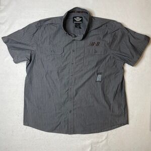 Harley Davidson Mens 3XL Grey‎ Striped Short Sleeve Genuine MotorClothes Shirt